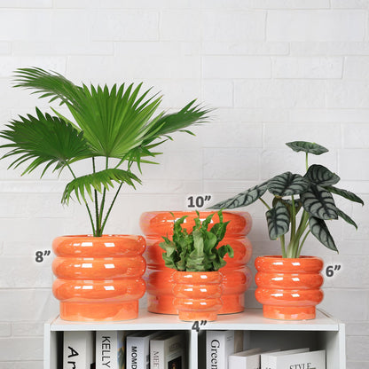 YFFSRJDJ 7.8 Inch Ceramic Plant Pots for Indoor Plants, Rainbow Pearl Glaze Planter with Planters for Plants with Drainage Hole, Orchid Pots, Succulent Pot, Flower Pot (Orange)