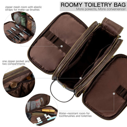 Elviros Toiletry Bag for Men, Large Travel Shaving Dopp Kit Water-resistant Bathroom Toiletries Organizer PU Leather Cosmetic Bags Fathers Day Gift (Medium, Chocolate)