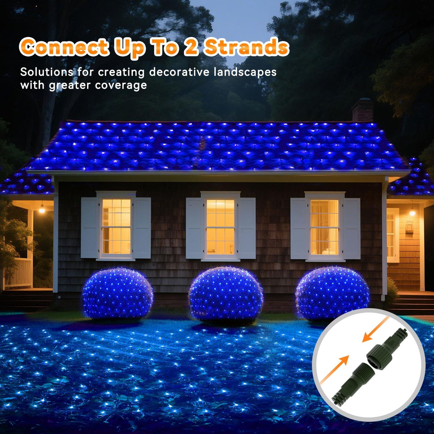 LitHome 14.8FT x 5FT Christmas Net Lights Outdoor Mesh Lights, 300 LED Christmas Blue Net Light for Bushes Connectable, 8 Modes Giant Mesh Light Waterproof Green Wire for 4th of July Tree Garden Decor
