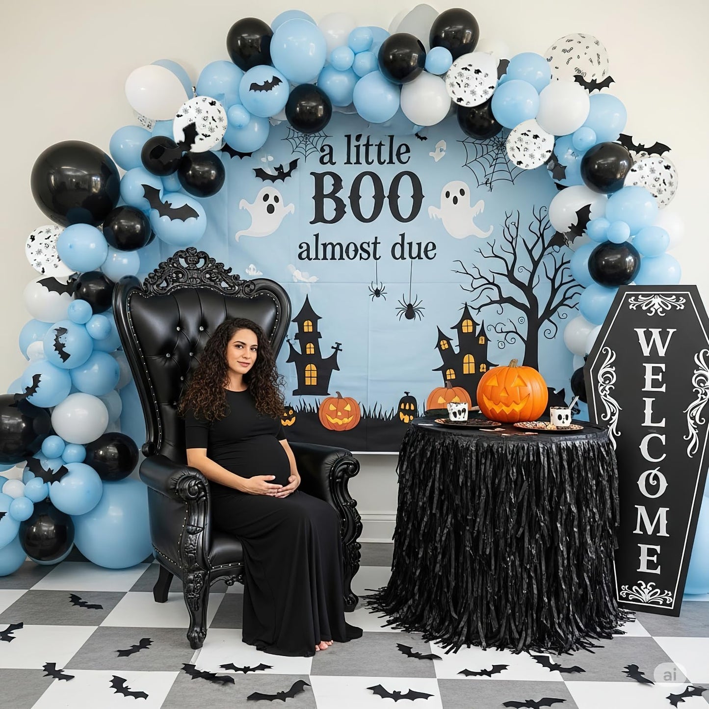 Spooky Halloween Balloon Garland Arch Kit | Black Blue White Balloons with 3D Bat Ghost Foil Balloons Perfect for boo Party Decorations