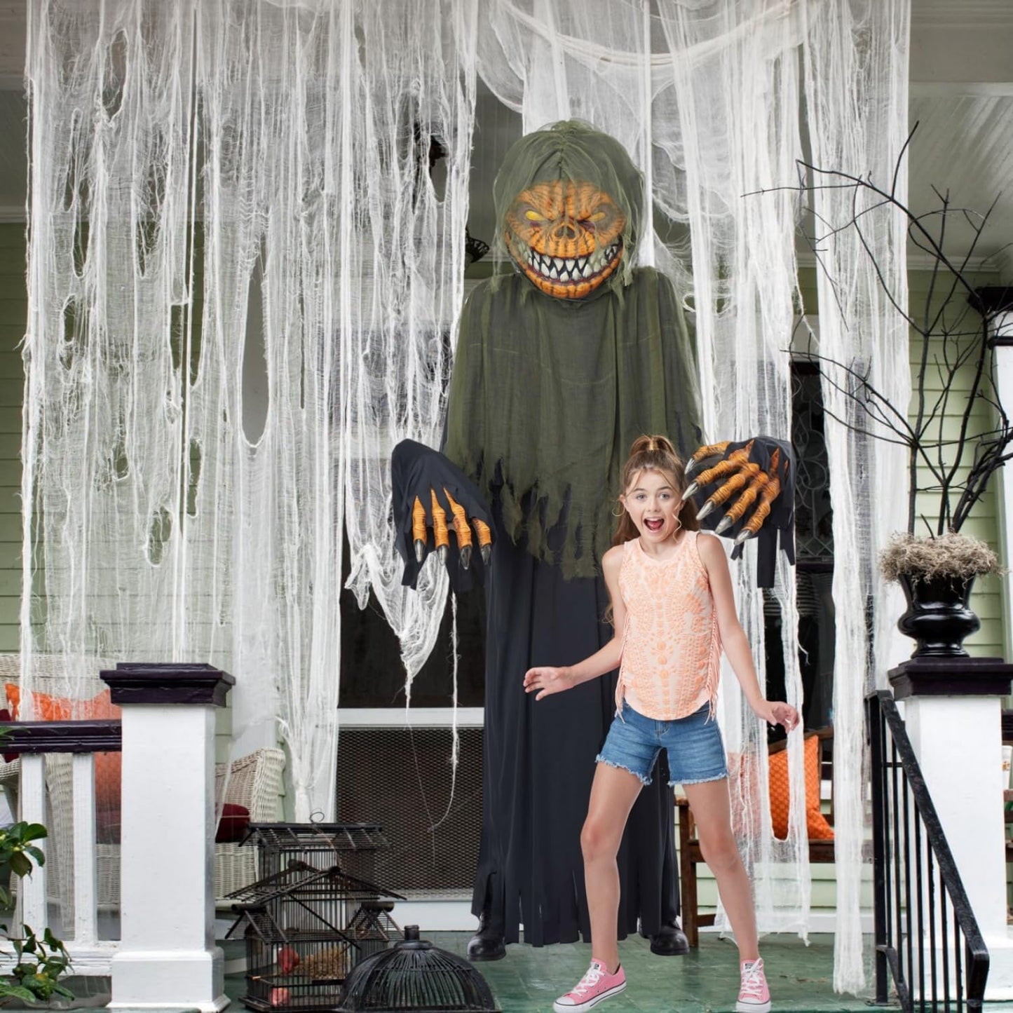 Sunlisky Halloween Creepy Cloth - 1 Pack White- 315x85 Inch Cotton Gauze Fabric - DIY Spooky Decor for Haunted House, Spider Web, Ghost - Indoor Outdoor Halloween Party Decorations
