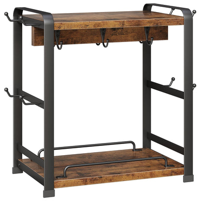 OROPY Wooden Coffee Bar Organizer with 14 Mug Hooks, 2 Tier Countertop Coffee Mug Holder Stand for Cups, Mugs, Syrups, Accessories
