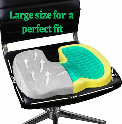 LuminaRest® Gel Seat Cushion for Long Sitting | Premium CertiPUR-US® Certified Memory Foam | Ergonomic Office Chair Cushion for Tailbone & Coccyx Pain Relief, Sciatica & Back Support (Gray)