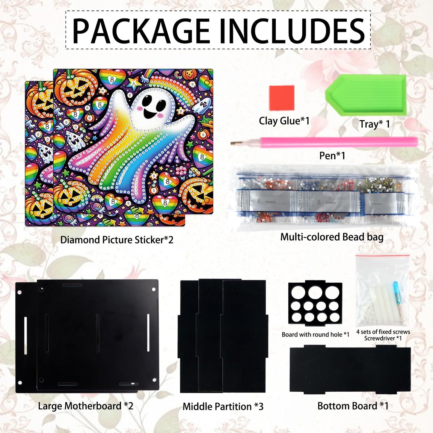 MVVMTOP Diamond Painting Pen Holder Kit Halloween Rainbow ghost and pumpkin Theme Acrylic Desk Organizer DIY Diamond Art Special Shape Pencil Holder for Office Home Decoration Holiday Gift