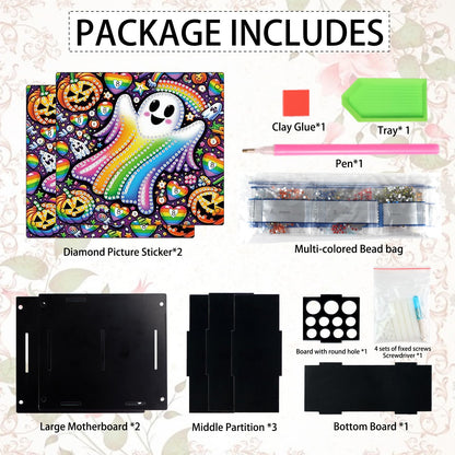 MVVMTOP Diamond Painting Pen Holder Kit Halloween Rainbow ghost and pumpkin Theme Acrylic Desk Organizer DIY Diamond Art Special Shape Pencil Holder for Office Home Decoration Holiday Gift