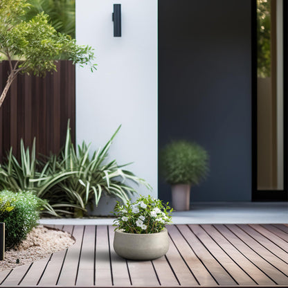 Kante 11.8" Dia Round Concrete Planter, Cement Plant Pots with Drainage Hole and Rubber Plug for Outdoor Indoor Garden Home, Modern Curvaceous Design, Weathered Concrete