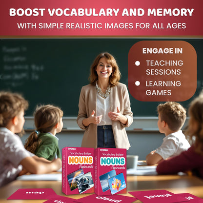 QUOKKA 104 Noun Flash Cards Set – Kids and Adults Vocabulary Builder for ABA Therapy, Early Childhood Education, and ESL Teaching – Picture Cards for Speech Therapy and Vocabulary Building Activities