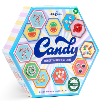 eeBoo: Memory & Matching Game- Candy- 18 Hexagon-Shaped Illustrated Matching Pairs, Sweets Themed, Concentration Tile Game, Kids Age 3+, 1-4 Players