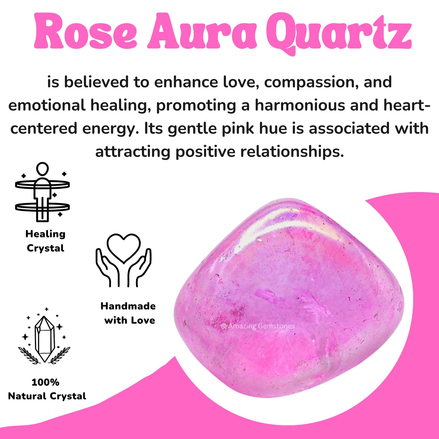 Amazing Gemstone Rose Aura Quartz Crystals and Healing Stones Tumbled - 1 oz Rose Aura Quartz Stone, Healing Stones for Energy Balance, Stress Relief - Premium Polished Gems Rocks for Meditation