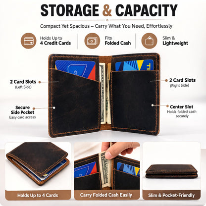 TheAntiq Credit Card Case Holder, Genuine Leather Bifold Wallet for Men and Women, Slim Minimalist Front Pocket Card Holder for Credit and Debit Cards, 4x3 Inches, Brown