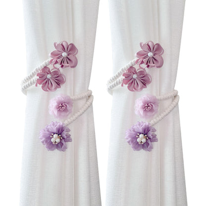 Flower Curtain Tiebacks with No Drill Installation, Fancy Decorative Holdbacks for Living Room, Bedroom, and Dining Room – Easy to Install and Adjustable, 2pcs Purple