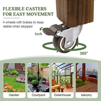OIPRTGFJ Cedar Wood Outdoor Raised Garden Bed Planter Box with Locking Wheels, 41x21x20 inch, Carbonization Color