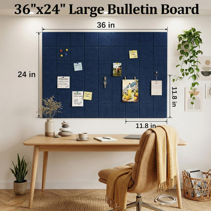 Large Felt Bulletin Board for Walls: 6-Pack Black Cork Board Alternative 11.8x11.8 Inch Peel and Stick Pin Board Wall Decor for Home Organization, Office Memo Board, Self-Adhesive Wall Tiles