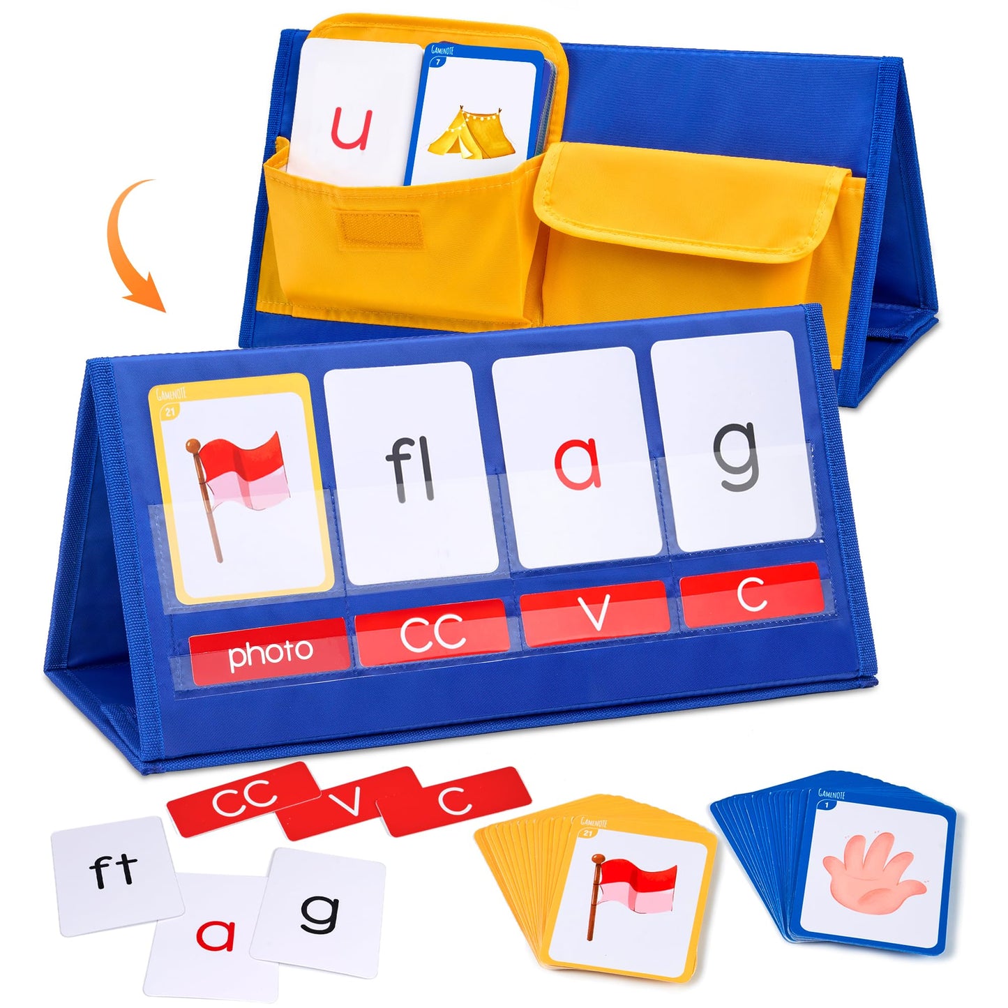 Gamenote Word Building Desktop Pocket Chart - CVCC & CCVC Word Phonics Game，Sight Words Flash Cards Kindergarten Classroom Must Haves，Blending Board for Kids Learning Reading and Spelling