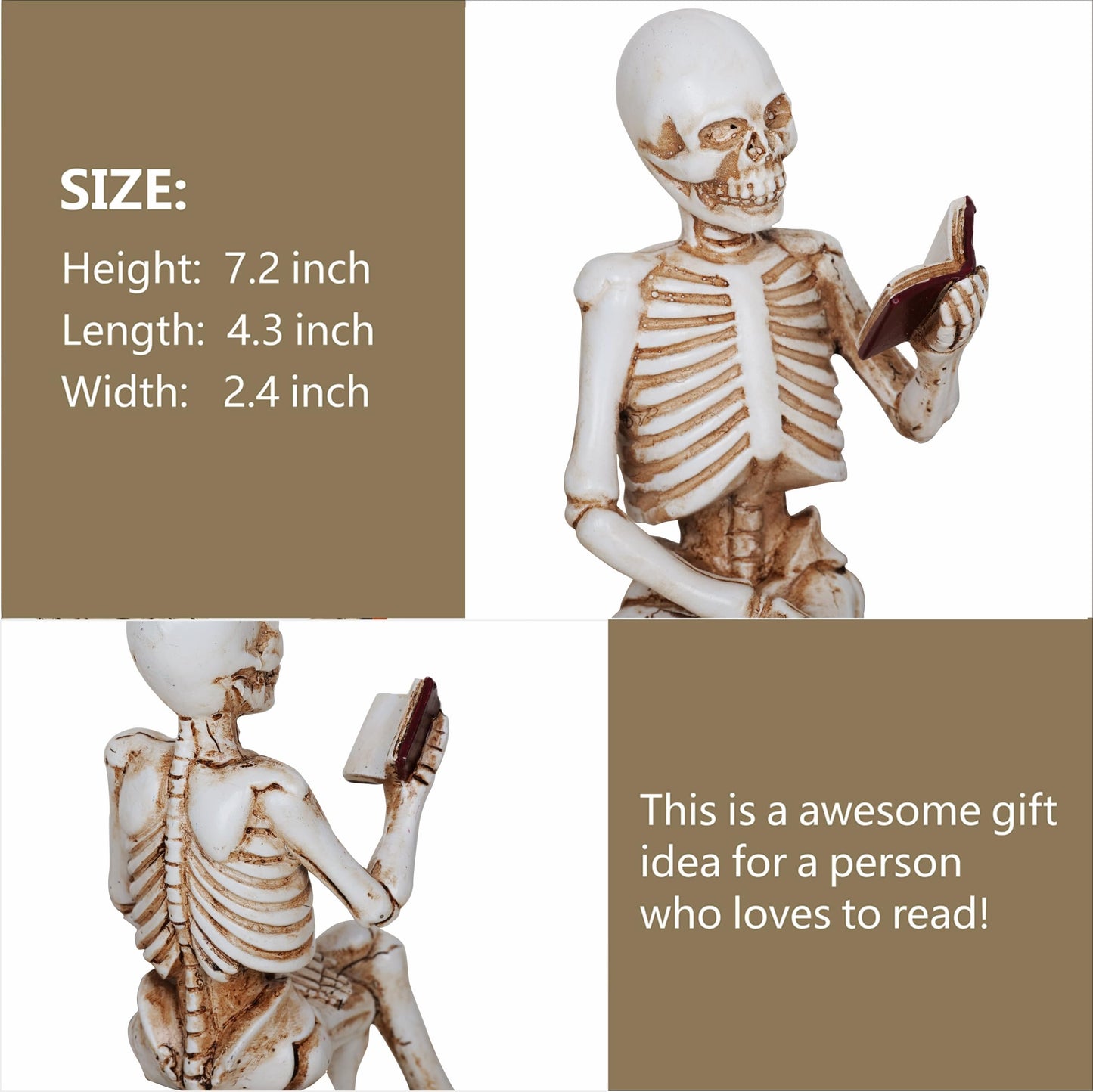 Dlfghos 3 Pieces Halloween Skeleton Statue Halloween Skull Figurine Home Decor Reading Skeleton Figurines Decorations for Indoor Fireplace Home Kitchen Desk Office Party