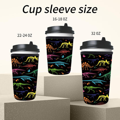 AMZXCFGL 3 Pack Reusable Neoprene Insulator Sleeve for Iced Coffee Cups, Cute Funny Coffee Cup Sleeve, Universal Fit 16-32oz Cups for Hot Cold Beverages Cute Dinosaur