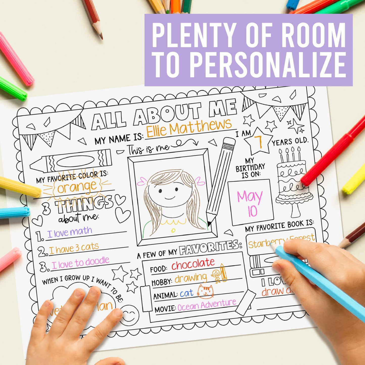 Hadley Designs All About Me Posters for Classroom Must Haves - 20 Star Student Poster, 100 Days of School Items, Star of The Week Poster Elementary Classroom Decor, End of School Year Teacher Supplies