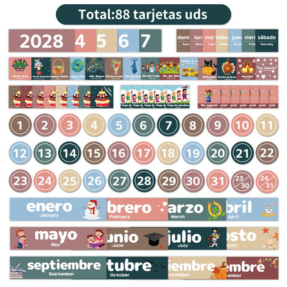 Monthly Calendar Pocket Chart for Classroom, Printed Days of The Week with Cards, Learning for Home or Kindergarten, Teacher Must Have Supplies That Fits Any School Décor (Spanish White)