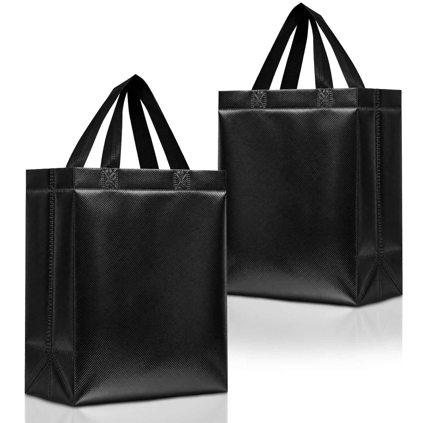 Nush Nush Black Gift Bags Medium Size – Set of 12 Shiny Black Reusable Gift Bag With Handles - Ideal as Halloween Goodie Bags, for Christmas, Birthday Party Favors – 8Wx4Dx10H Size