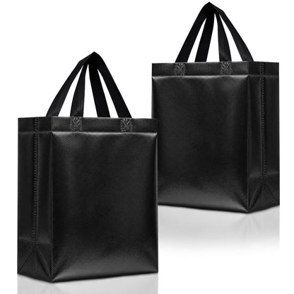 Nush Nush Black Gift Bags Medium Size – Set of 12 Shiny Black Reusable Gift Bag With Handles - Ideal as Halloween Goodie Bags, for Christmas, Birthday Party Favors – 8Wx4Dx10H Size