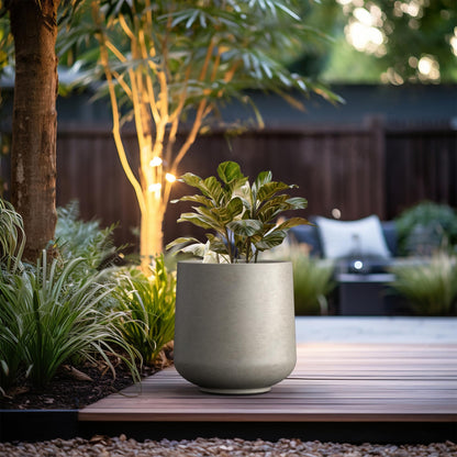Kante 15.3" Dia Round Concrete Planter, Outdoor Indoor Large Plant Pots Containers with Drainage Hole and Rubber Plug for Home Garden Patio, Buff Concrete