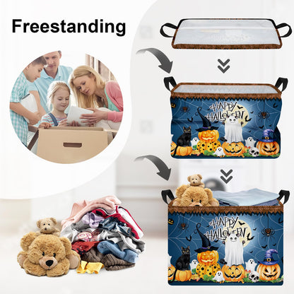 HUUMONSS Halloween Baby Storage Basket Ghost Bat Pumpkin Collapsible Clothes Kids Laundry Hamper Large Boys Girls Gift Toy Box Bin for Nursery Room,Hat Witch,40*30*30 cm