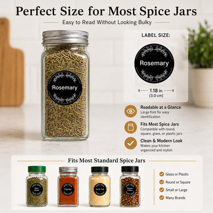665 Spice Labels Book with A-Z Index, Black Round Pantry Stickers