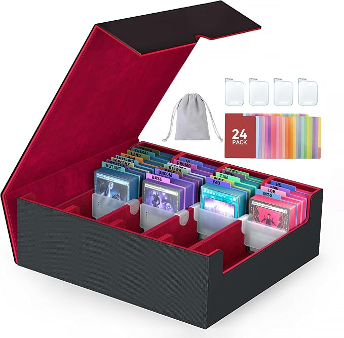 4-Row【3200+】 Trading Card Storage Box, Card Organizer Holder with 24 Dividers, Case Fit for MTG TCG Magic Commander Deck Playing Cards, Deck Box for Sport Card