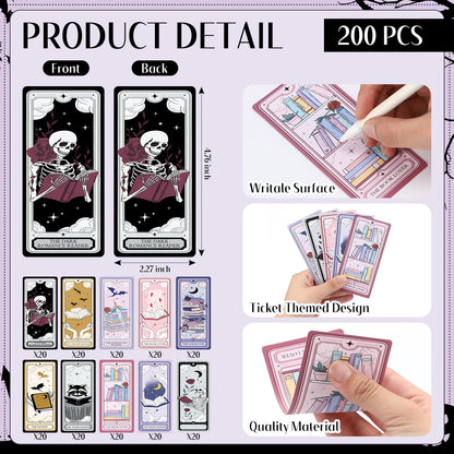 Gersoniel 200 Pcs Dark Romance Bookmarks Summer Halloween Ghothic Cute Tarot Pop Magic Ticket Designed Reading Tracker Reading Accessory Bookish Page Clip Gifts for Book Lover School Library