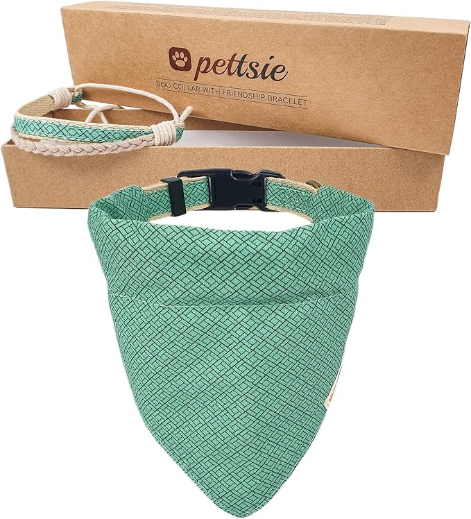 Pettsie Hemp Dog Bandana Collar & Matching Owner Friendship Bracelet | Adjustable, Durable Hemp & Soft Cotton, Matching Friendship Bracelet, Designed for Dog Lovers