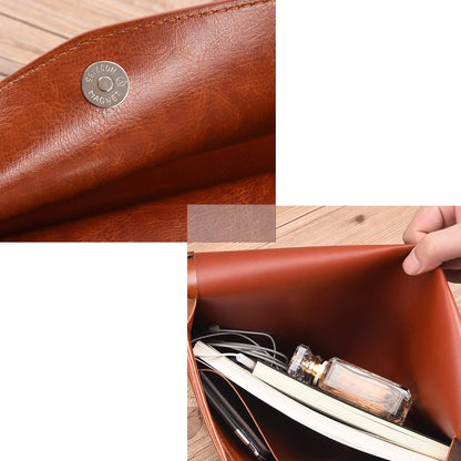 Enyuwlcm PU Leather A4 File Folder Document Holder Envelope Folder Case with Snap Closure for Receipt Contract Black&Brown