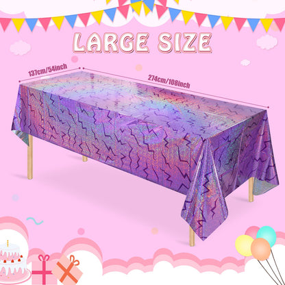 Hauwellter 6 Pack Iridescent Purple Kpop Plastic Tablecloth 54x108 Inch, Holographic Laser Disposable Table Cover, Rectangle Purple Table Cloth for Kpop Disco Halloween Birthday Party Decorations