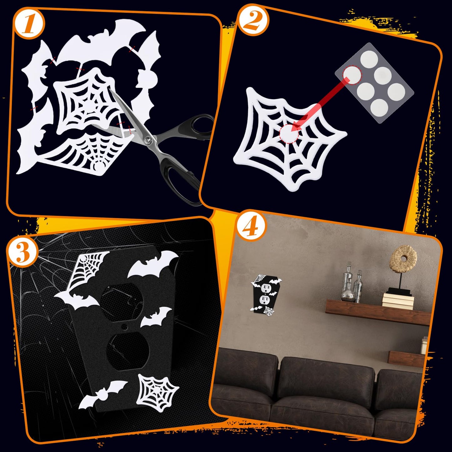 Peryiter 6 Pcs Gothic Coffin Black Outlet Covers Wall Plate Bat Coffin Gothic Room Decor Duplex Plug Socket Light Switch Covers Decorative Goth Decor for Bedroom Home Kitchen(Black,Spider Web)