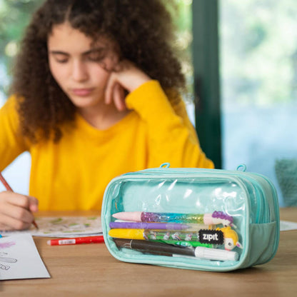 ZIPIT Half & Half Pencil Case, 3 Compartment Zipper Pouch for School, Stationery Bag for Teen Girls Boys and Adults, Mint