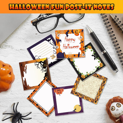 16 Pieces Halloween Sticky Note Self-Adhesive Halloween Note Pads with Spider Pumpkin Bat Eyeball Halloween Memo Notes for Halloween School Office Home Students Teachers Presents 30 Sheets Each