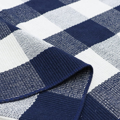 MUBIN Cotton Buffalo Plaid Rug, 4' x 6' Navy Blue White Outdoor Rug Decorative Mat, Washable Large Doormat Hand-Woven Foldable Area Rug for Outdoor Patio Indoor Living Room Dining Room Kitchen