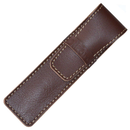 DiLoro Full Grain Thick Genuine Single Leather Pen Case Holder Pouch Pen Protector Pencil pencase (Buffalo Brown)