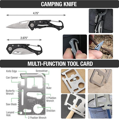 The Brazos First Aid Survival Kit, 250 Pieces, Hiking & Camping Essentials, Survival Gear and First Aid Combo for Emergency Preparedness, Lightweight, Portable, Tactical Clips & Closures, Black