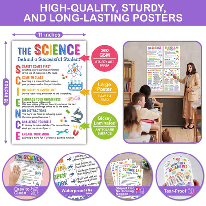 Lalunia 4 Pcs Science Posters for Classroom Decor (11"x 16") - Lab Safety Rules, STEM Wall Art for Middle School, Teacher Supplies, Bulletin Board Decorations, Science Classroom Must Haves