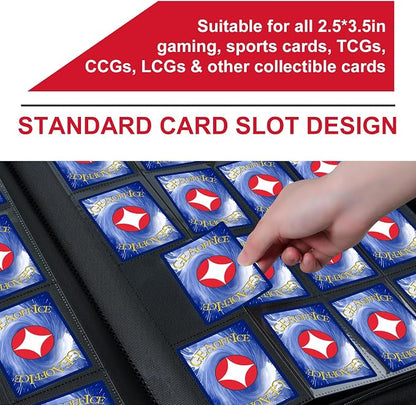 GEAoffice 16 Pocket Trading Card Binder for 1000+ Cards, Ringless Side-Loading 4x4 Card Binder with Zipper Closure, PU Leather 1024 Card Binder for MTG/TCG/Baseball/Sports&Game Cards, Red