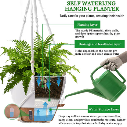 Fielda 10 Inch Hanging Planters for Indoor Plants & Outdoor, 6 Inch Self Watering Pots for Indoor Plants (5-Pack) Plastic Planters with Water Window, Drainage Holes & Trays
