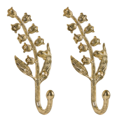 SOFFEE DESIGN 2PCS Golden Bellflower Hooks, Spring Blossom Robe Holders, Floral Bathroom Accessories with Curved Stem