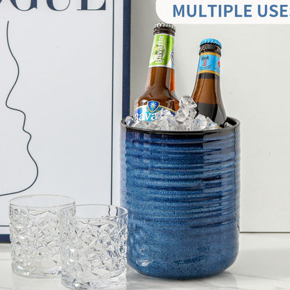 HASENSE Ceramic Kitchen Utensil Holder, 7.4" x 6.2" Large Countertop Utensil Crock, Stable Cooking Utensil Organizer for Spatulas, Spoons, Whisks & Tools, Modern Blue Kitchen Decor