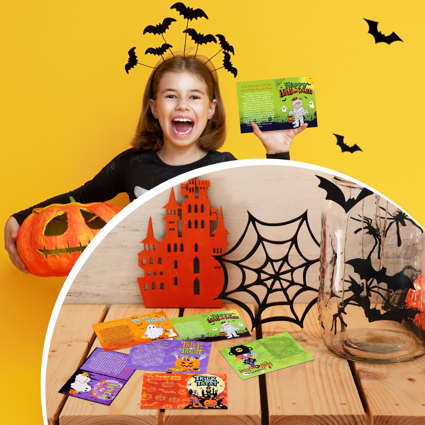 Engrowtic 240 Pcs Halloween Gospel Tract Card Bulk Pumpkins Salvation Cards Pocket Holy Postcard Prayer Postcards Christian Inspirational Church Bible Verses Bookmark for Religious Gift(Ghost Style)