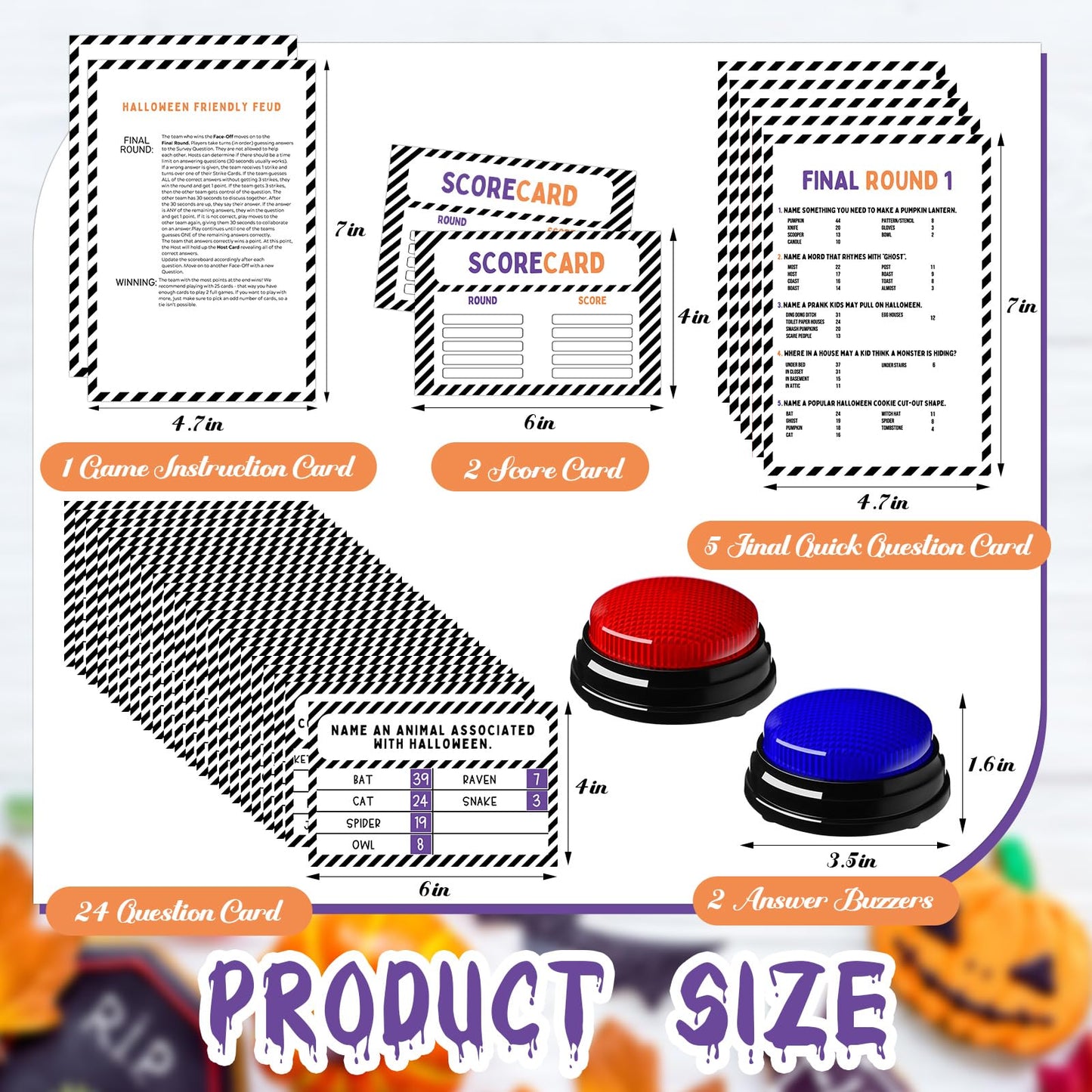 Humyoun Halloween Party Friendly Feud Game with 2 Answer Buzzers, Team Building Feud Cards for Holiday Game Night Fun Trivia Quiz for Groups Office Class