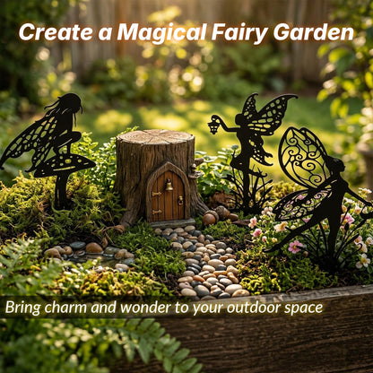 BZHABAOYE Fairy Garden Stakes, Metal Decorative Garden Stakes, Black Fairy Silhouette Yard Art for Flower Bed, Lawn, Planter, Outdoor Garden Decor（Black Set of 3）