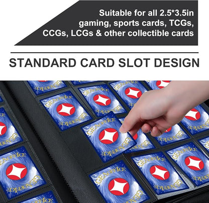 GEAoffice 16 Pocket Trading Card Binder for 1000+ Cards, Ringless Side-Loading 4x4 Card Binder with Zipper Closure, PU Leather 1024 Card Binder for MTG/TCG/Baseball/Sports&Game Cards, Carbon Black