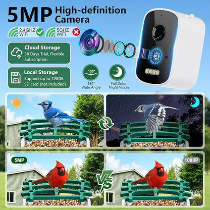 Smart Bird Feeder with Camera, AI Bird Species Identification Solar Powered Panel, 2.5k HD Video Bird House with Camera for Outside Garden, Ideal Gifts for Lover,Valentine's Day, Green