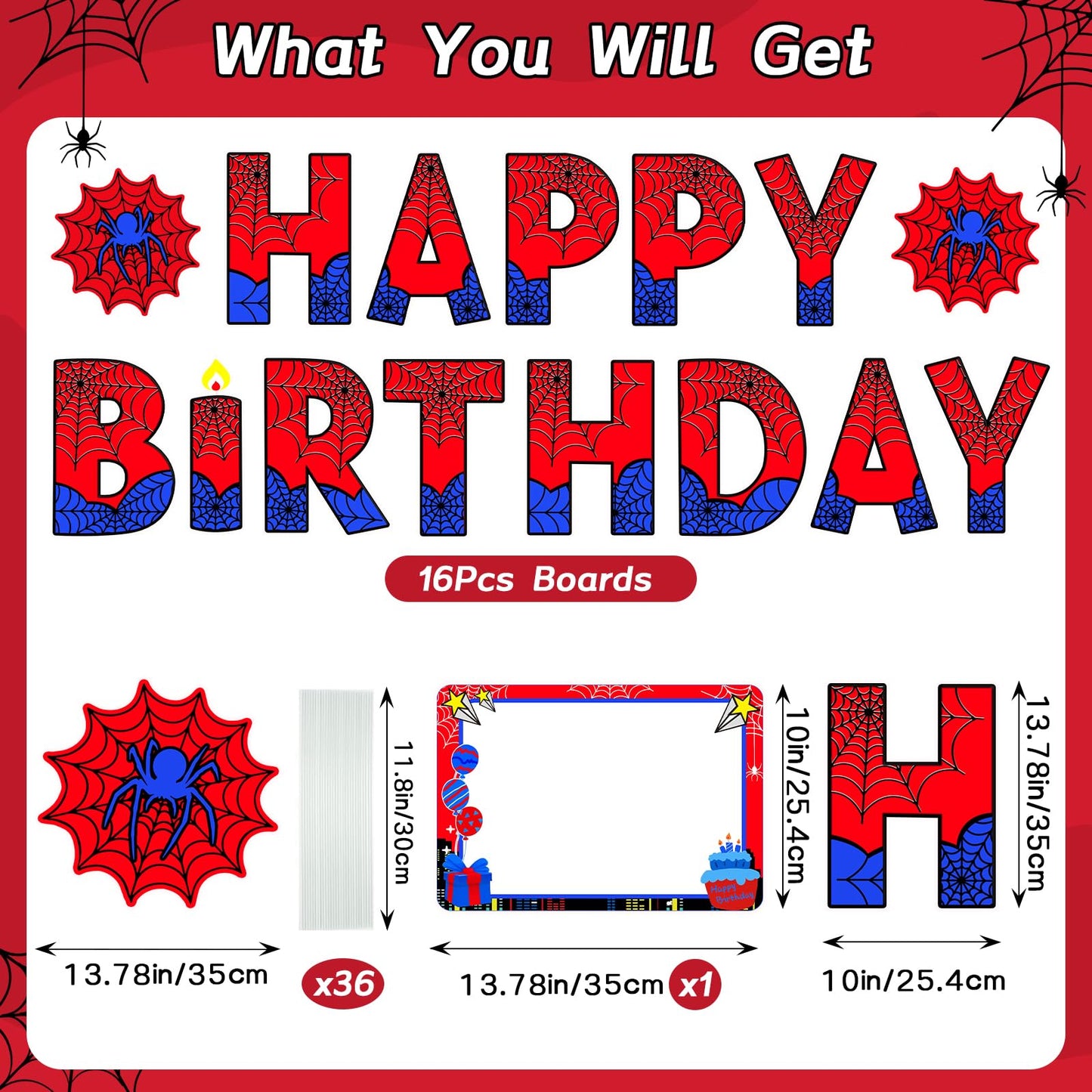 Aijoso Spider Happy Birthday Yard Signs with Stakes for Garden Outdoor Party Decorations