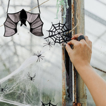Lcensp Stained Glass Bat Decor Window Hangings Ornament, Gothic Bat Suncatcher Halloween Decorations Gifts, Handmade Occult Sun Catchers Indoor Window Home Decor